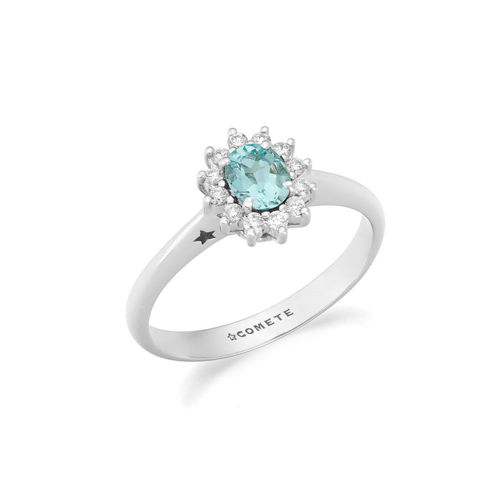 Comete Goldring mit Diamanten und Aquamarin oval ANQ360