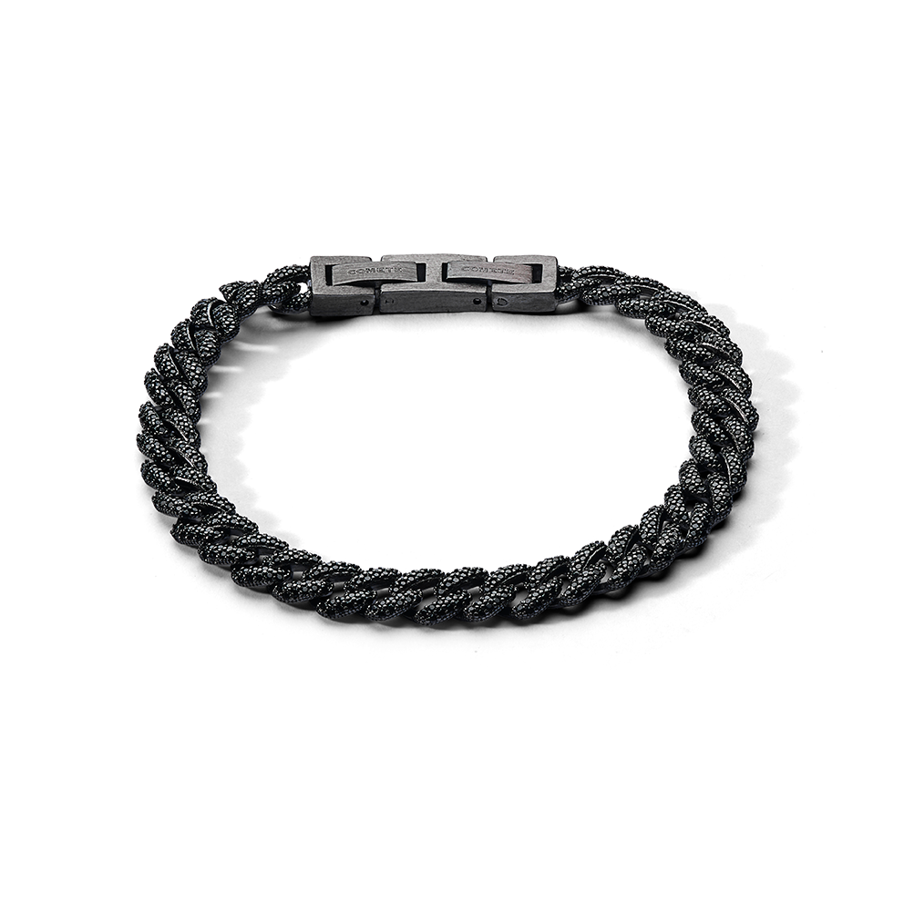 Comete-Armband aus 925‰ Rutheniumsilber, schwarzem PVD-Stahl mit schwarzen Zirkonen UBR1294M20
