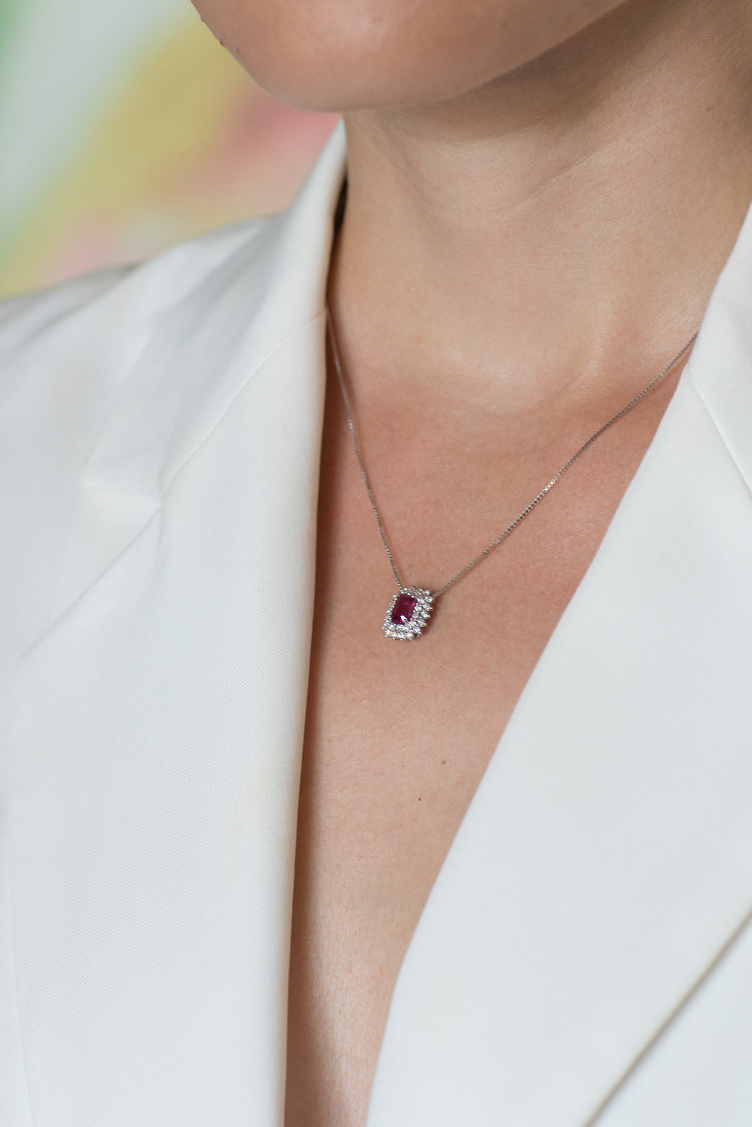 Comete-Halskette aus Gold, Diamanten und achteckigem Rubin GLB1604