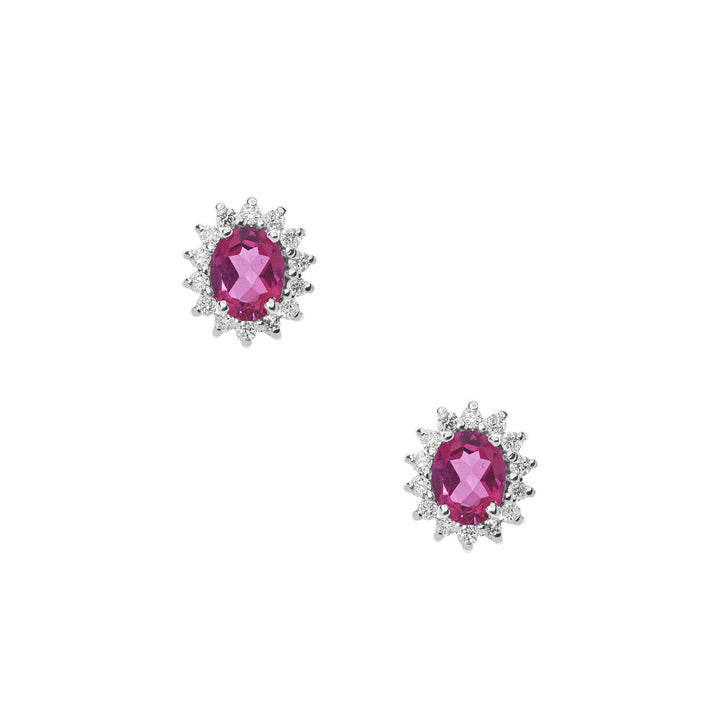 Ovale Goldohrringe von Comete mit Diamanten und rosa Topasen ORB1037