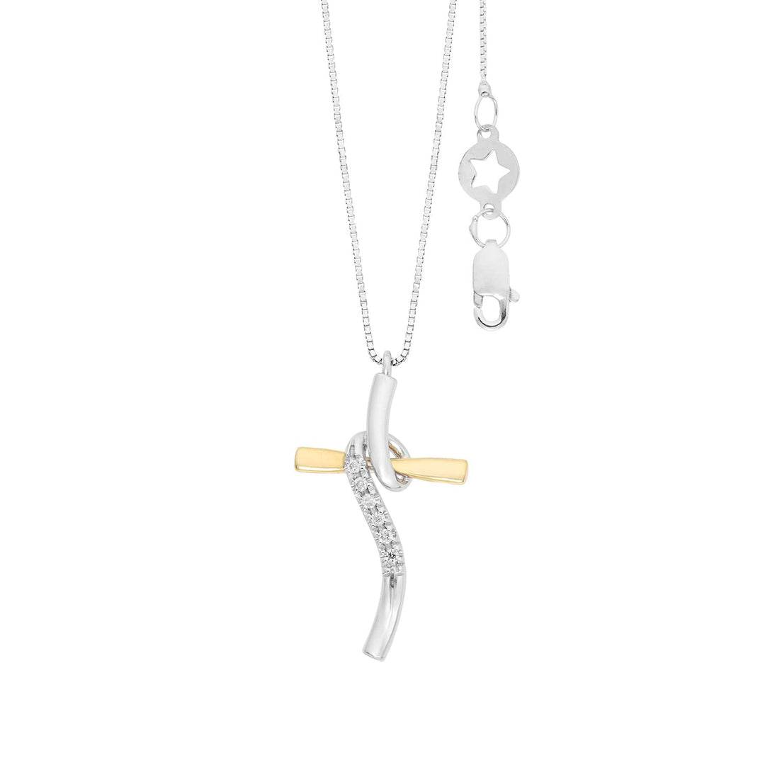 Collier Comete Cross en or blanc et jaune 750‰ et diamants blancs GLB1711