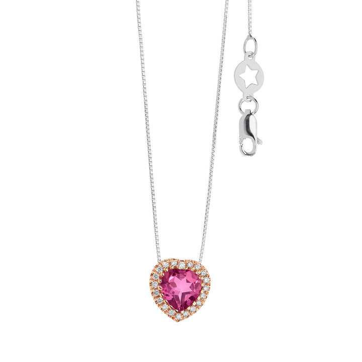 Comete ketting in goud, diamanten en roze topaas hart GLB1578