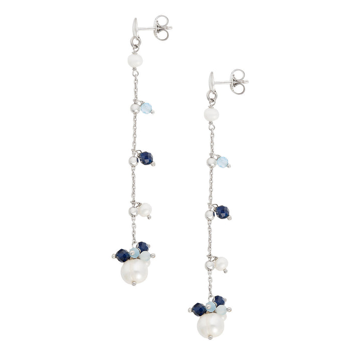 Comete Earrings in 925‰ Silver with Aquamarine, blue stones and freshwater pearls ORA221