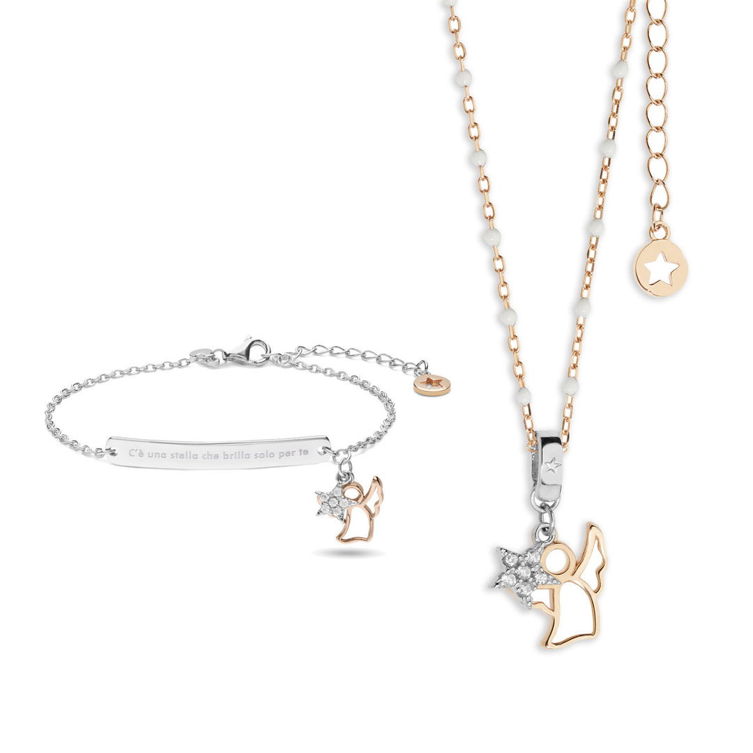 Comete zilveren armband en ketting met engel KIT221218