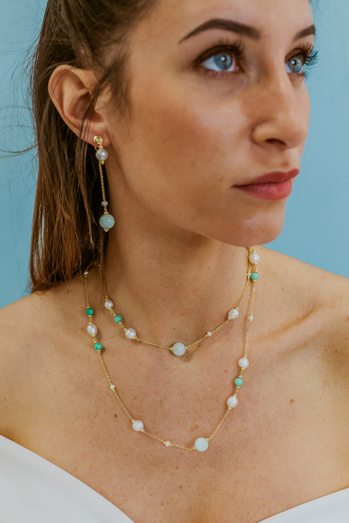 Comete-Halskette 925‰ Silber mit Acquadolce-Perlen, farbige Jade, Angelite GLA281