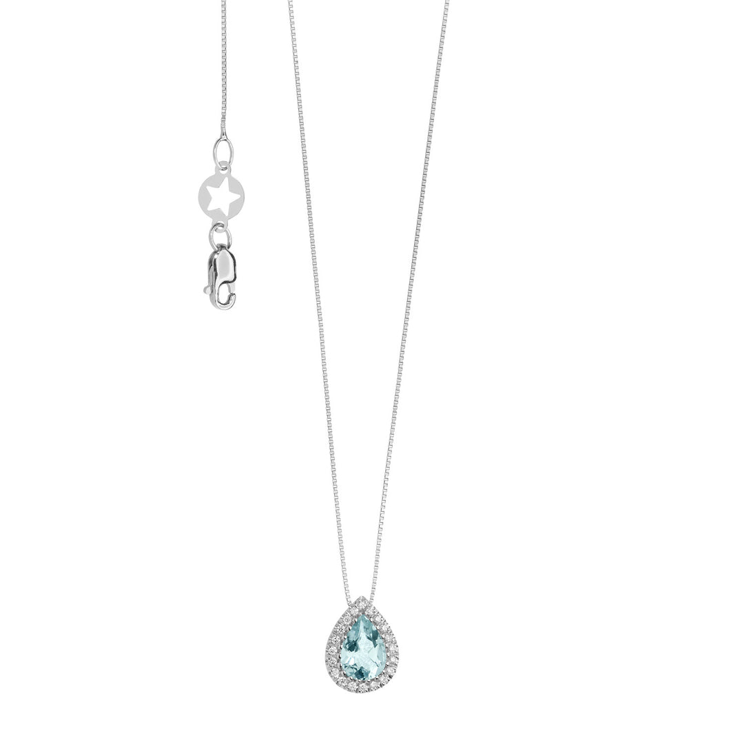 Comete ketting in gouden diamanten en aquamarijndruppel GLQ285