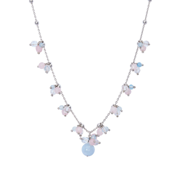 Comete-Halskette 925‰ Silber mit Aquamarin, Bergkristall, farbiger Jade GLA273
