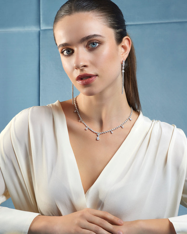 Comete-ketting van 925‰ zilver en witte druppelvormige zirkonen GLA267