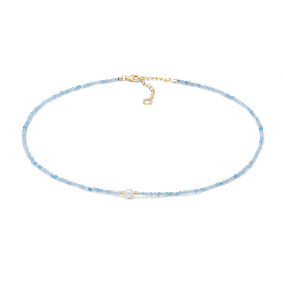 Collier Comete en argent 925‰ avec aigue-marine et perle GLA298