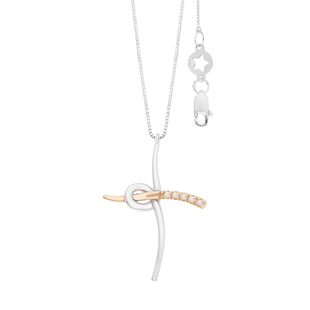 Collier Croix Comète en or blanc et rose 750‰ et diamants blancs GLB1712