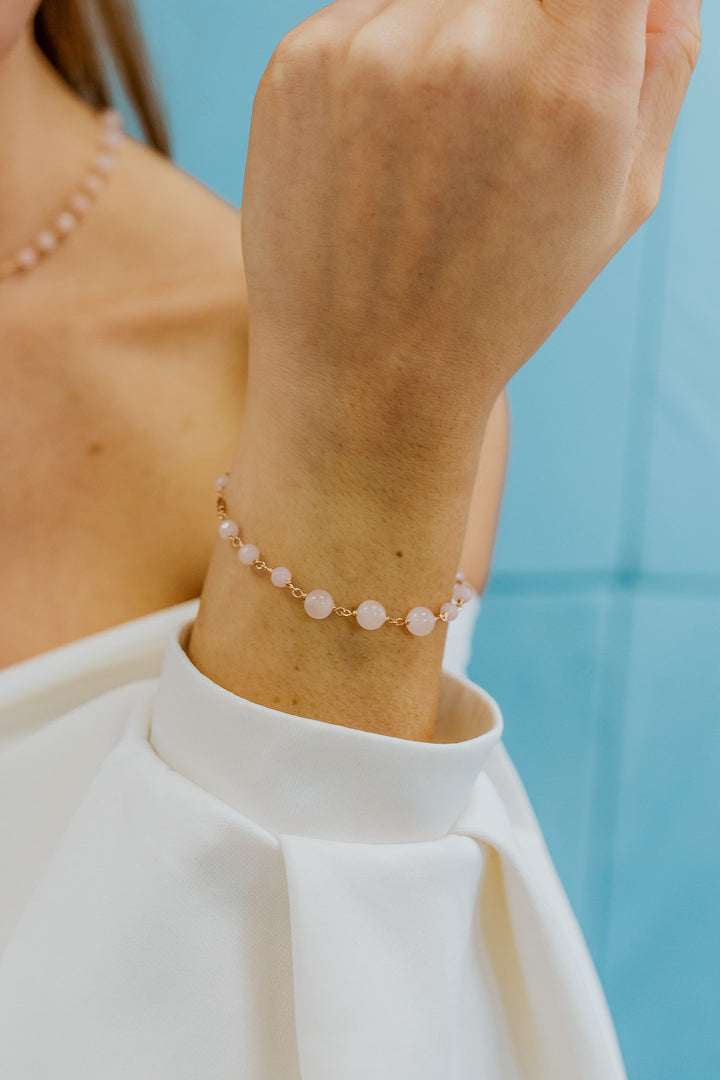 Comete armband 925‰ zilver met rozenkwarts en gekleurde jade BRA277