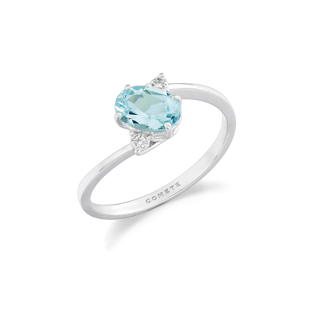 Comete-Ring aus Gold und weißen Diamanten mit ovalem Aquamarin ANQ355