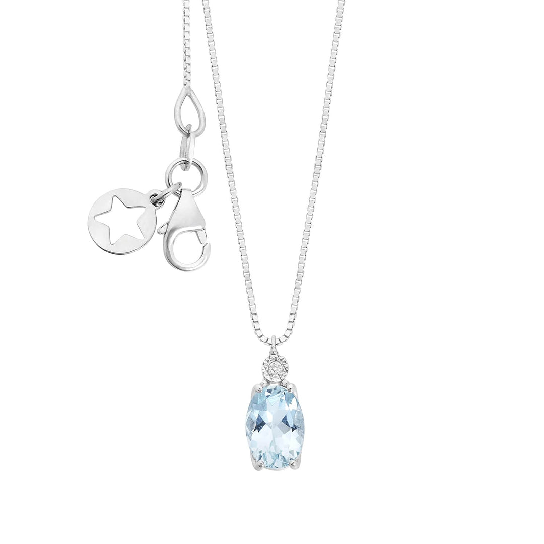 Collier Comete or blanc 375‰, diamant et aigue-marine ovale KGLQ001