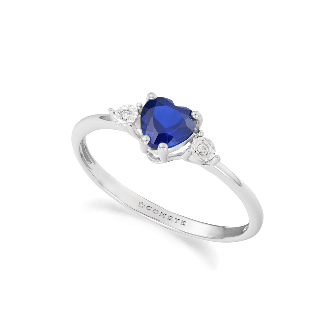 Bague Comete Coeur en or blanc, diamants et saphir bleu recristallisé KANB1914