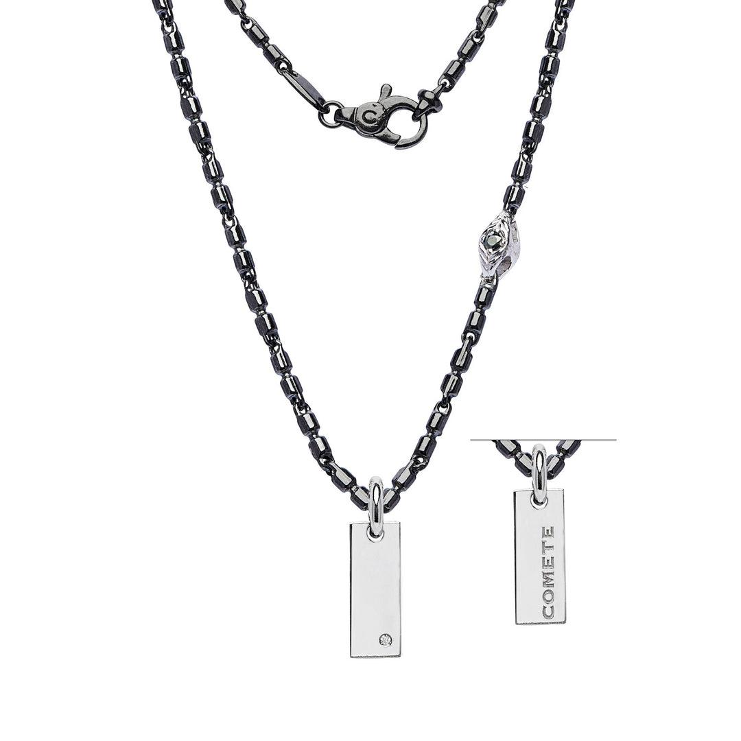 Comete ketting in gepolijst en gepolijst zilver, diamant, zwarte spinellen UGL753