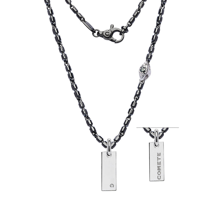 Comete ketting in gepolijst en gepolijst zilver, diamant, zwarte spinellen UGL753