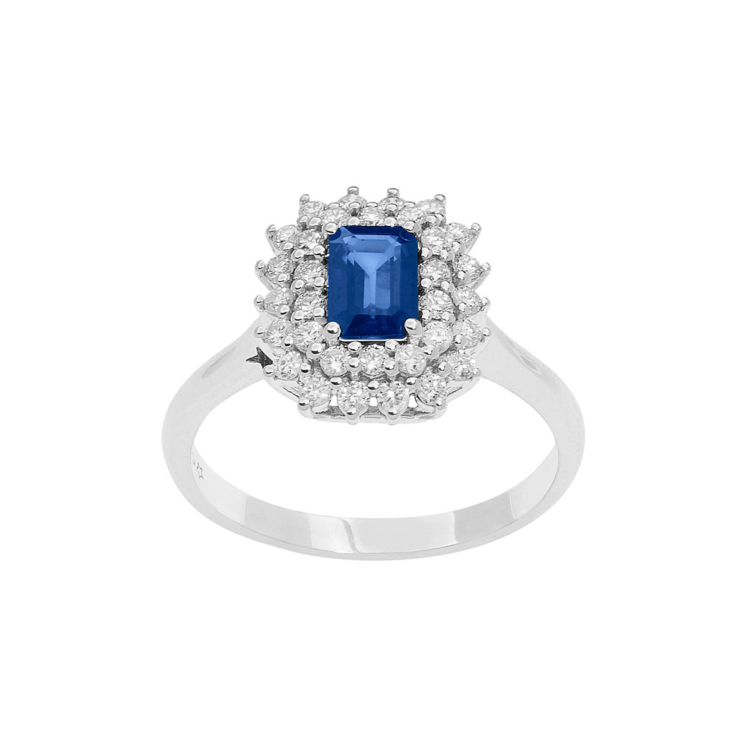 Comete gouden ring met diamanten en achthoekige saffier ANB 2623