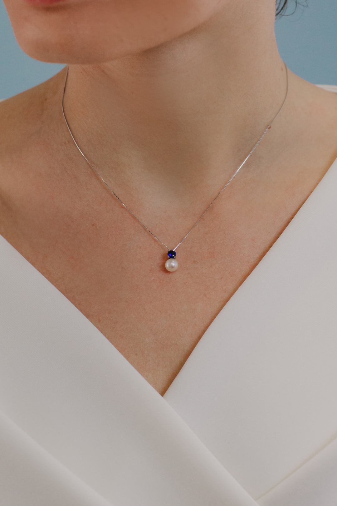 Comete ketting in goud, parels en ronde saffier GLP613