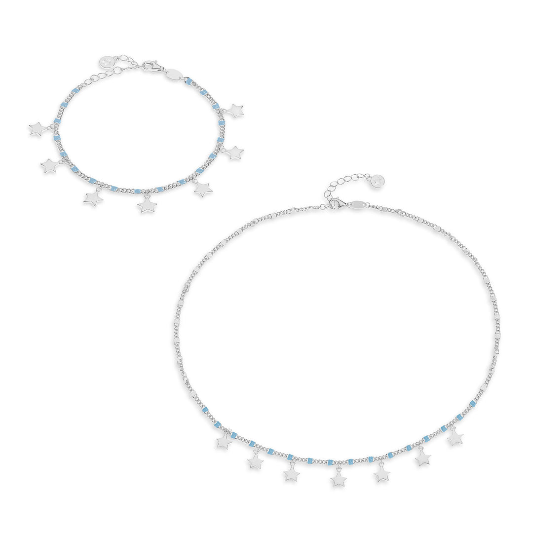 Comete ketting en armband in zilverblauwe emaille ster, Talisman KIT252247