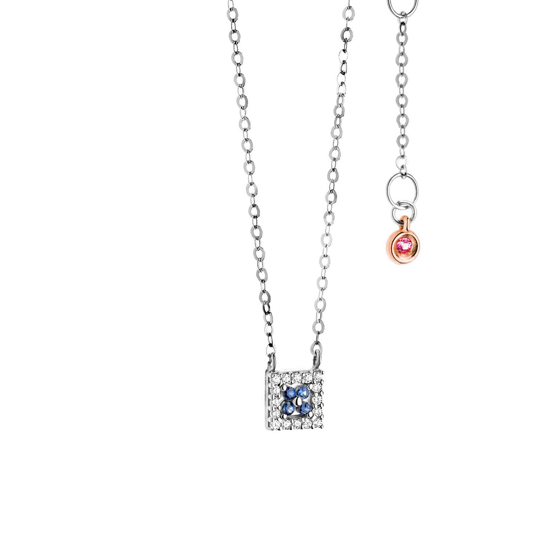 Comete-Halskette aus Weißgold mit Diamanten und Saphiren GLB961