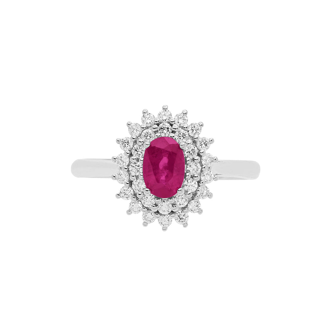 Comete-ring in goud, diamanten en ovale robijn ANB2622