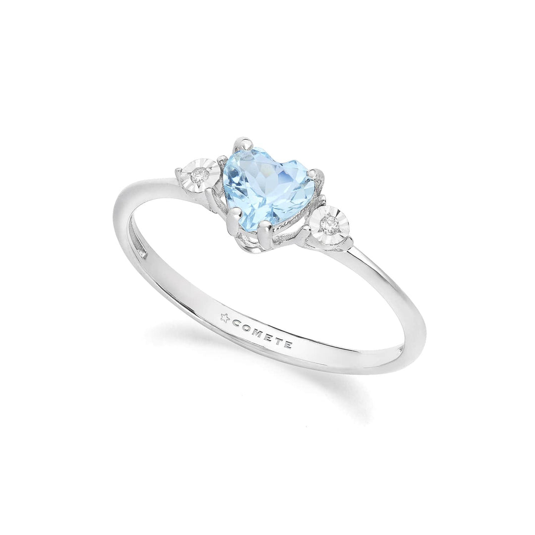 Bague Comete or blanc 375‰, diamants et coeur aigue-marine KANQ003