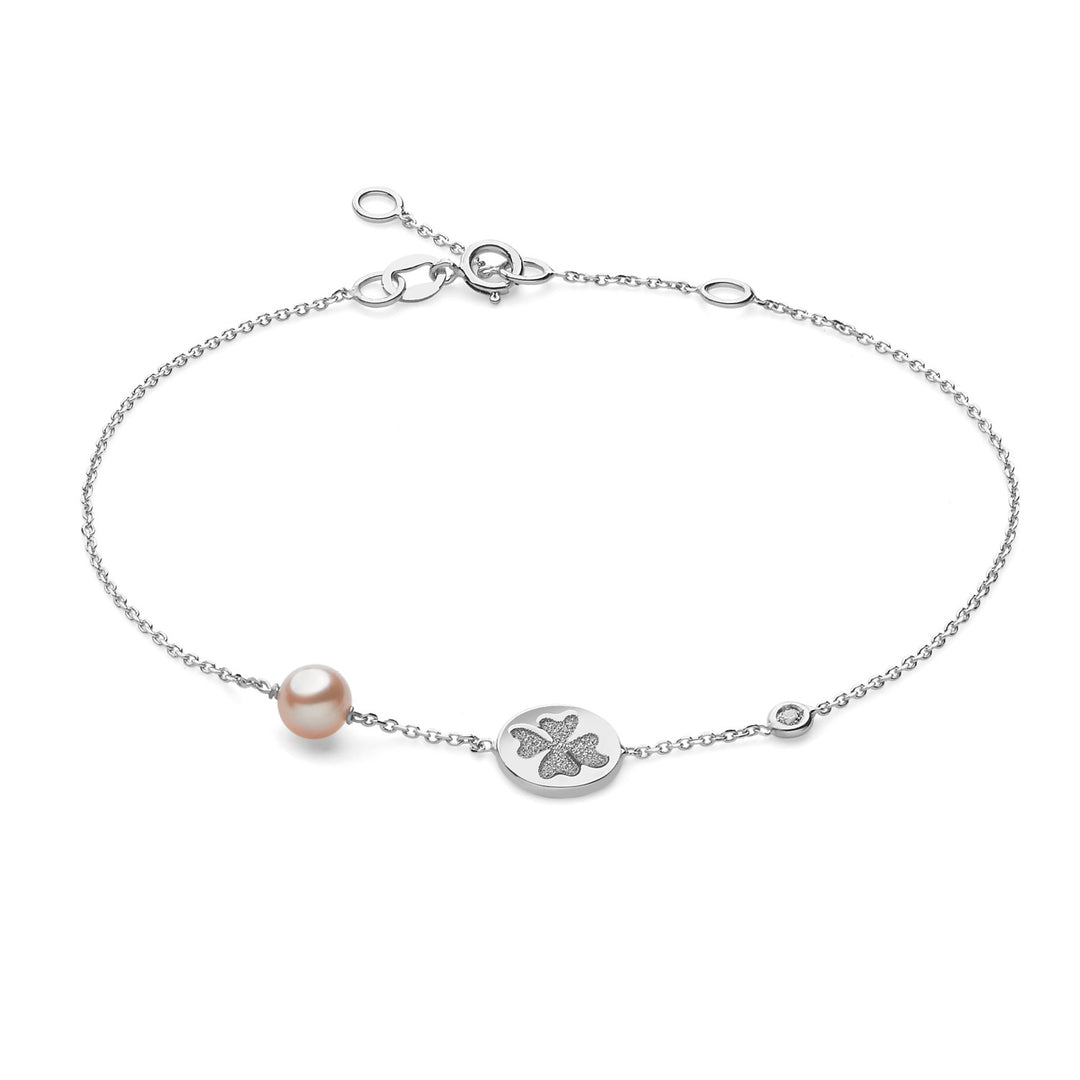 Comete Klavertje vier armband in wit goud met diamanten en parel BRP162
