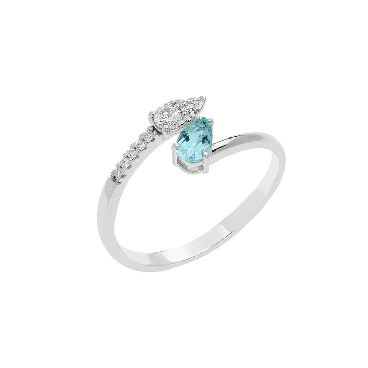 Comete-Goldring mit Diamanten und Aquamarin-Tropfen ANQ326