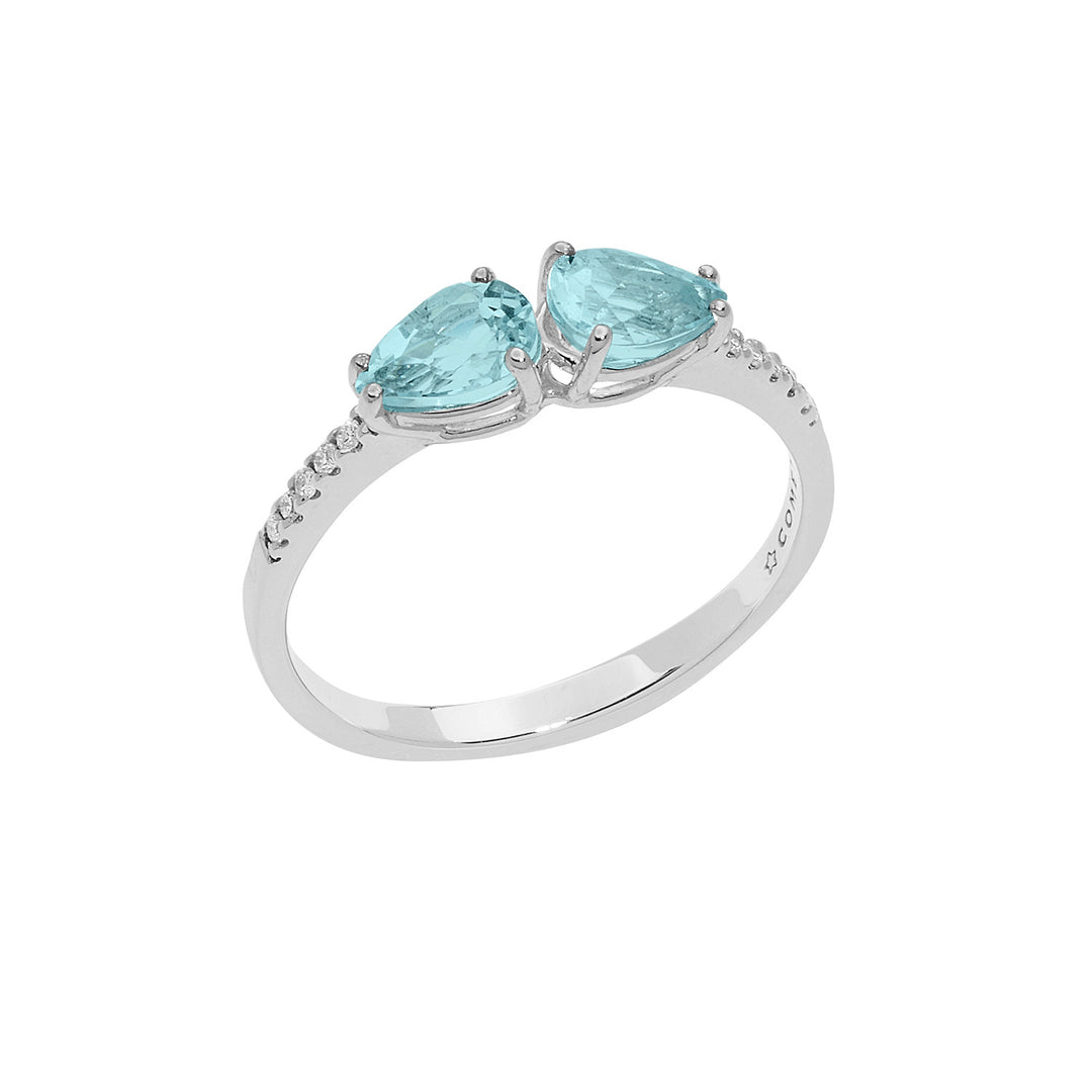 Comete-Goldring mit Diamanten und Aquamarin-Tropfen ANQ328