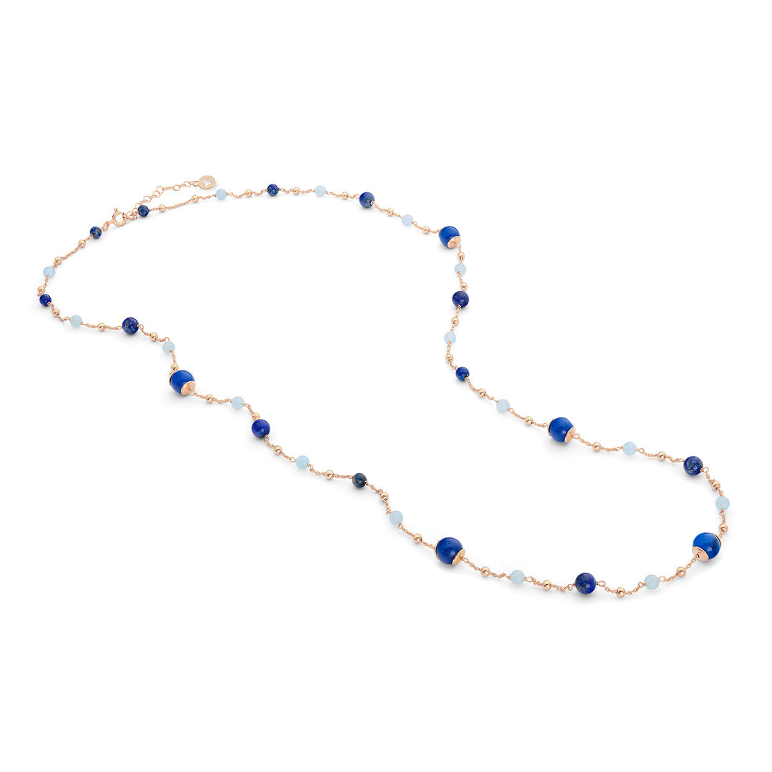 Comete-Halskette 925‰ Silber mit Aquamarin, Lapis, farbigem Quarz GLA268