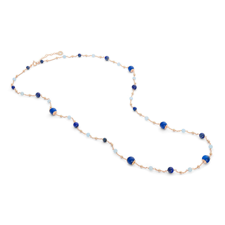 Comete-Halskette 925‰ Silber mit Aquamarin, Lapis, farbigem Quarz GLA268