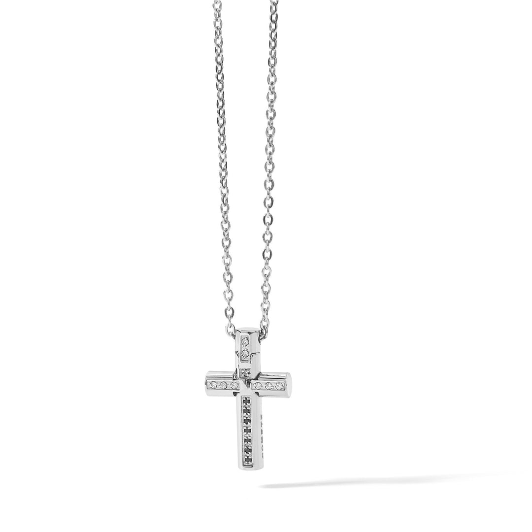 Comete kruisketting van staal en zwart-witte zirkonen UGL644