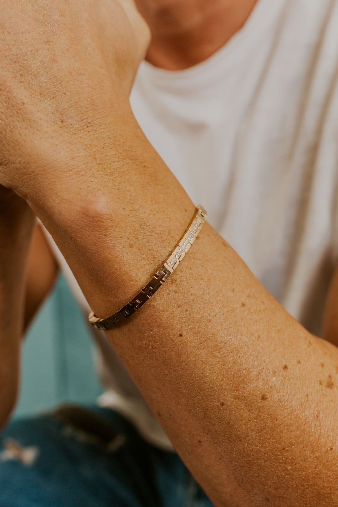Comete Armband Staal, roze PVD en witte zirkonia&