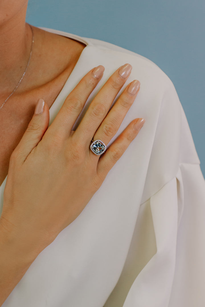 Comete Gouden Ring met Diamanten en Aquamarijn oud slijpsel ANQ 295