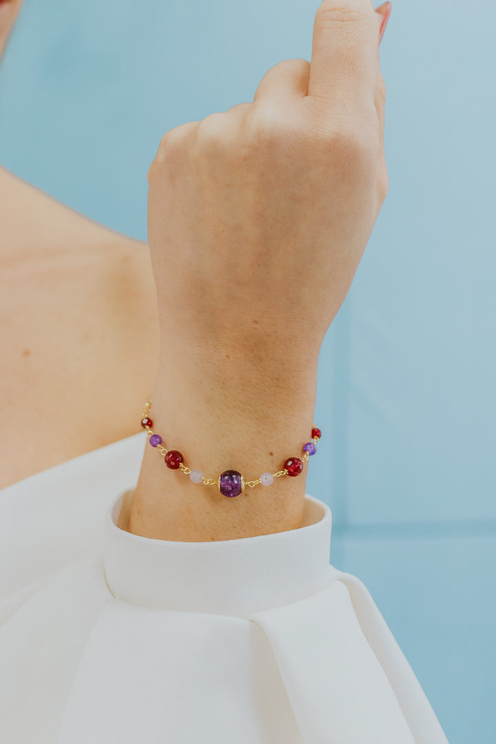 Comete 925‰ Silberarmband mit farbigem Amethyst, Achat und Jade BRA270
