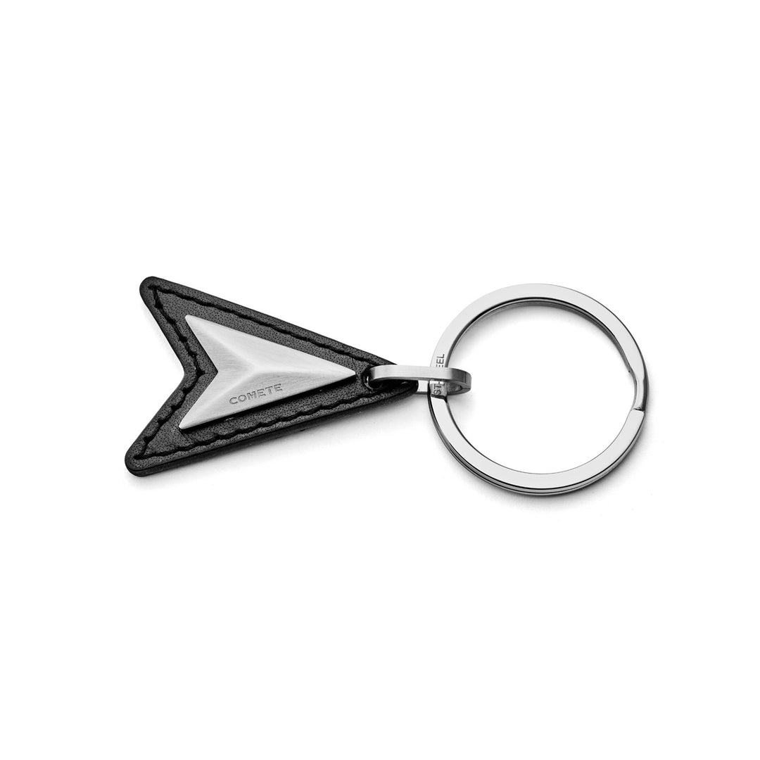 Comete sleutelhanger in staal en zwart leer UCH178