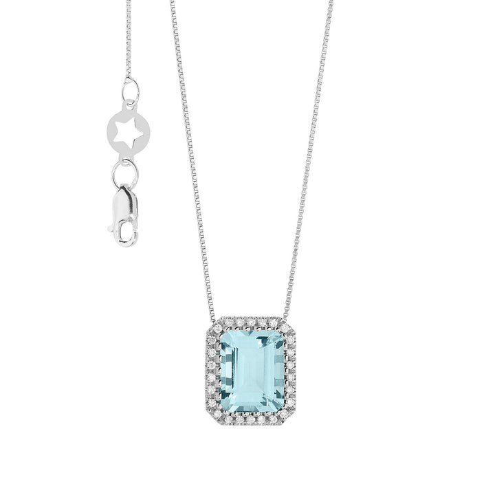 Comete ketting in goud, diamanten en achthoekig aquamarijn GLQ303