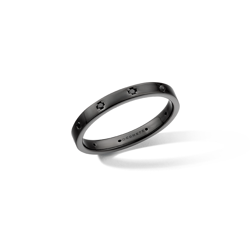 Comete-ring van 925‰ rutheniumzilver, zwarte zirkonen UAN131M20