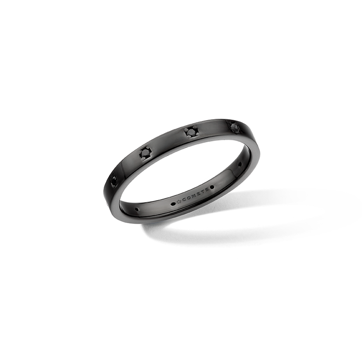 Comete-ring van 925‰ rutheniumzilver, zwarte zirkonen UAN131M20