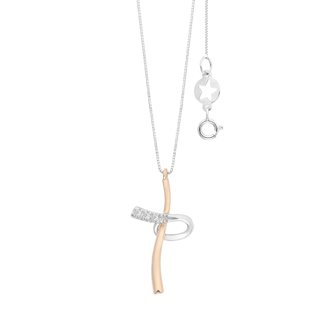 Collier Comete Cross en or blanc et rose 750‰ et diamants blancs GLB1708