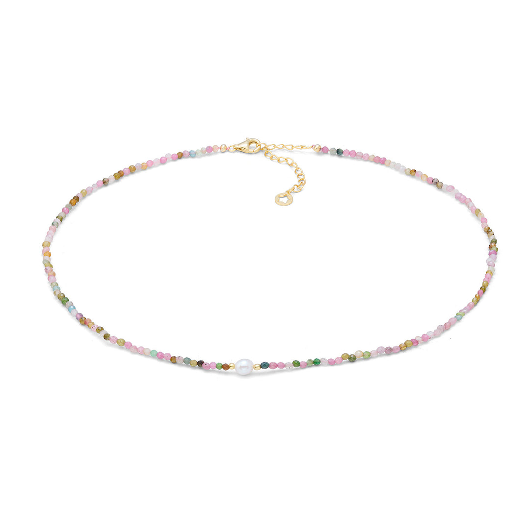 Collier Comete en argent 925‰ avec tourmaline multicolore et perle GLA299