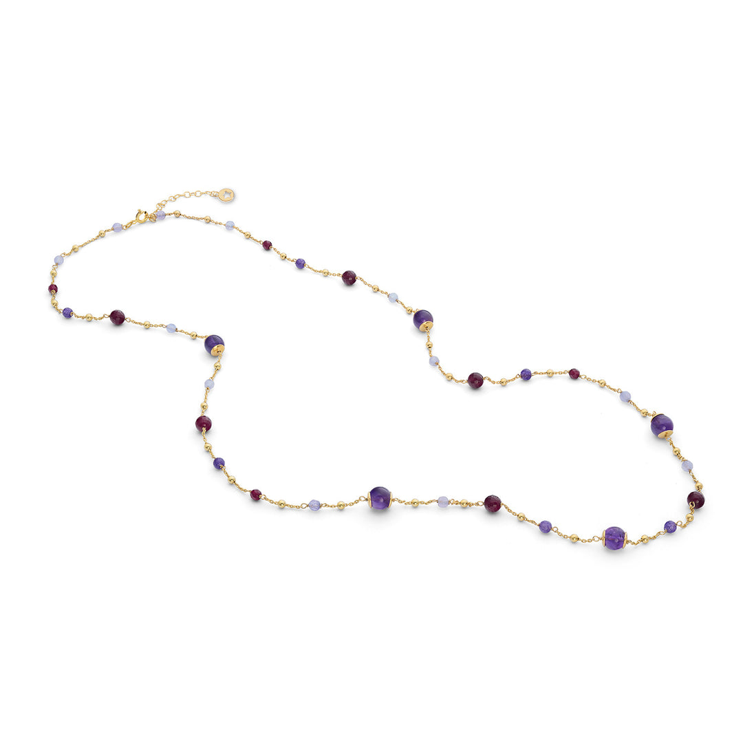 Comete 925‰ Silberhalskette mit farbigem Amethyst, Achat und Jade GLA269