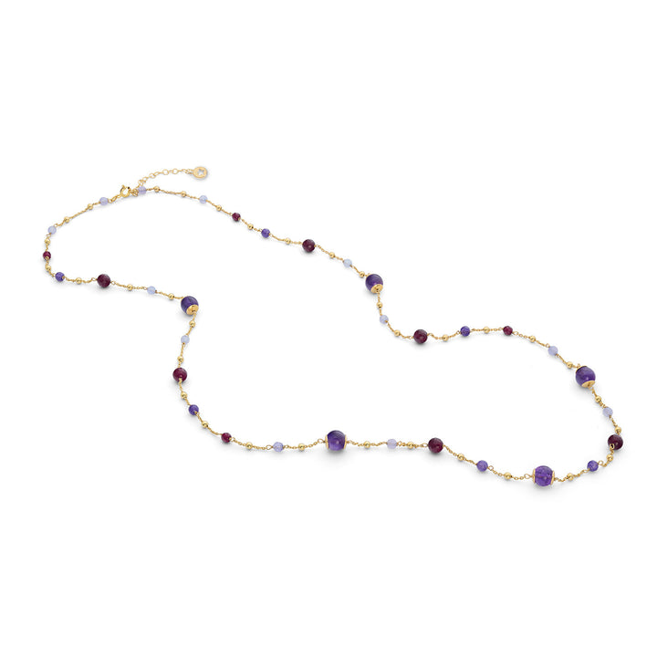 Comete 925‰ Silberhalskette mit farbigem Amethyst, Achat und Jade GLA269