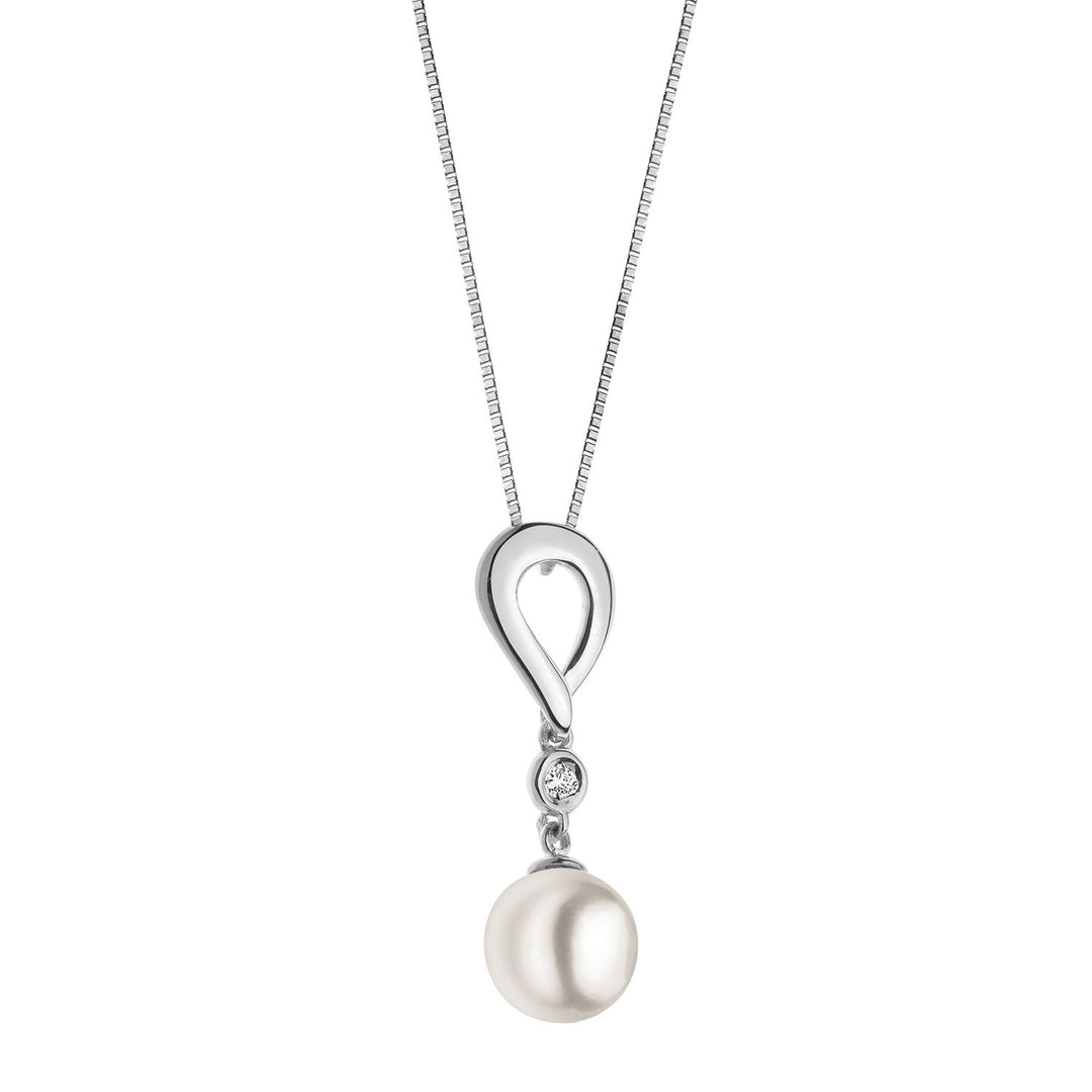 Comete-Halskette aus Weißgold mit Perle und Diamant GLP404