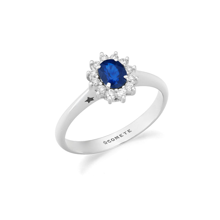 Comete Weißgoldring mit Diamanten und ovalem Saphir ANB2745