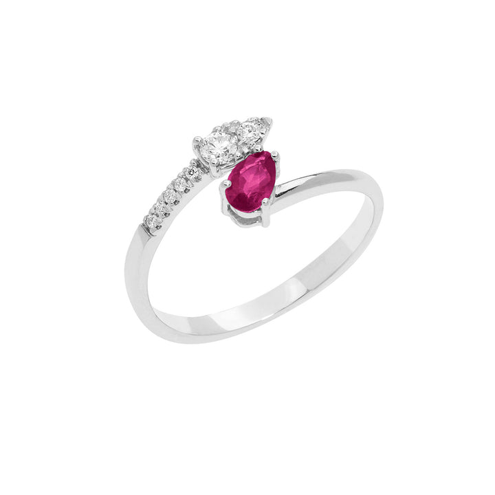 Comete-Goldring mit Diamanten und Rubintropfen ANB2630