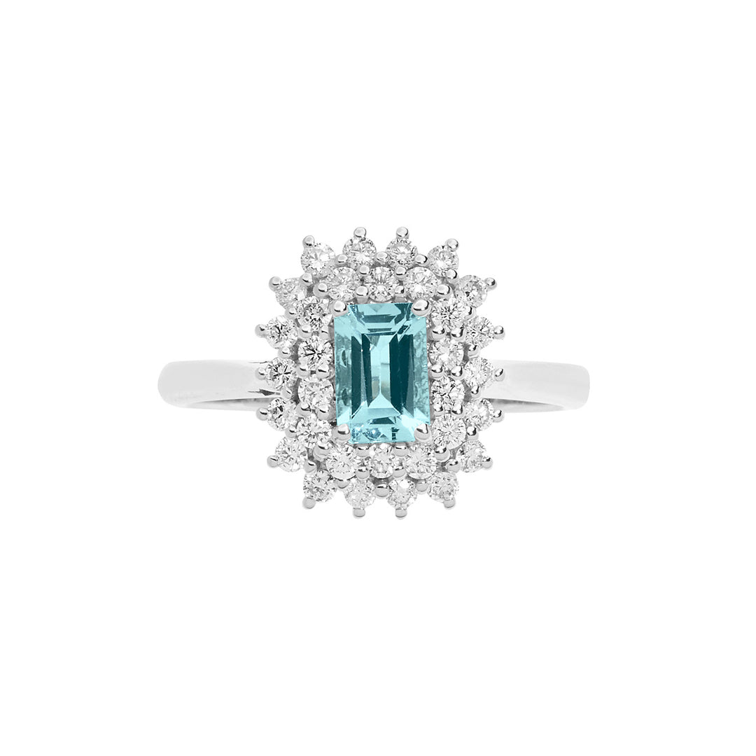 Comete gouden ring met diamanten en achthoekige aquamarijn ANQ324