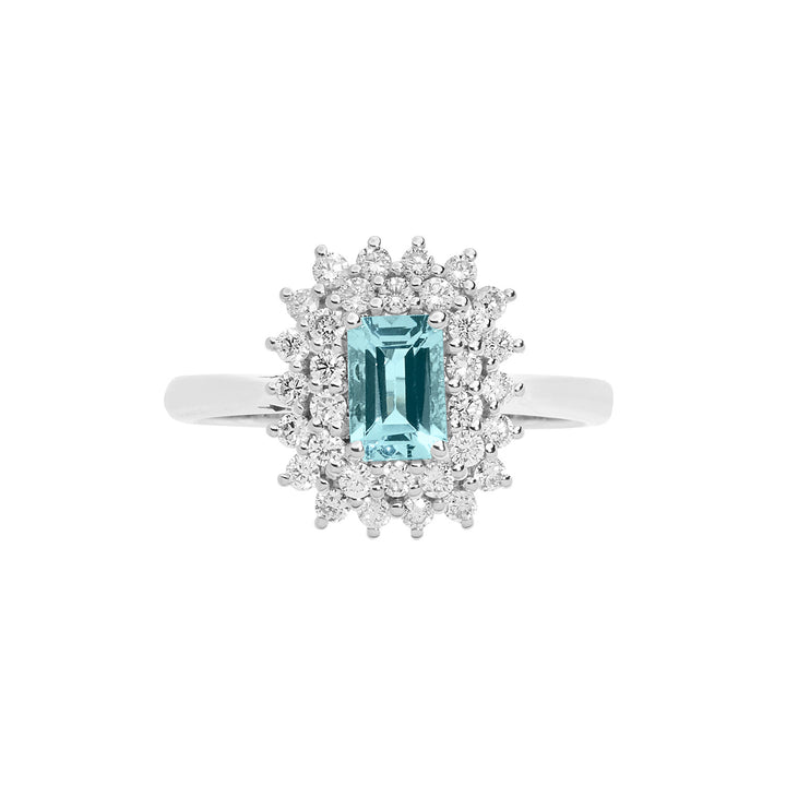 Comete gouden ring met diamanten en achthoekige aquamarijn ANQ324