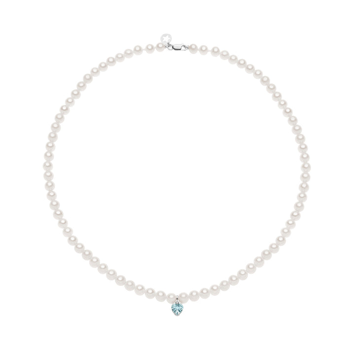Comete zoetwaterparelketting in goud, diamanten en aquamarijn FWQ323