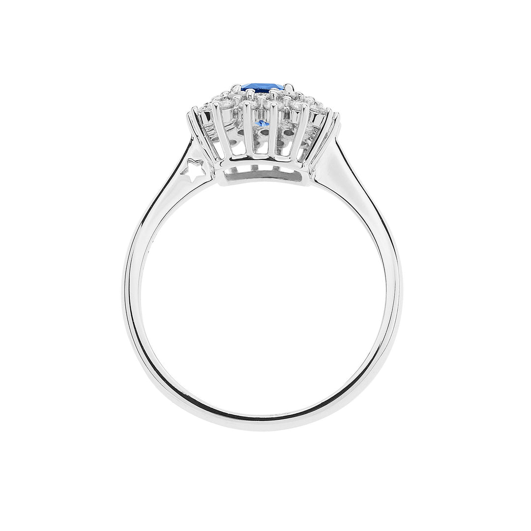Comete gouden ring met diamanten en achthoekige saffier ANB 2623
